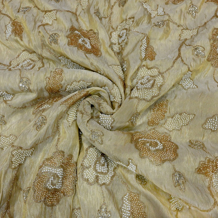 Dyeable Tissue Zari Moti Sequins Embroidery Fabrics