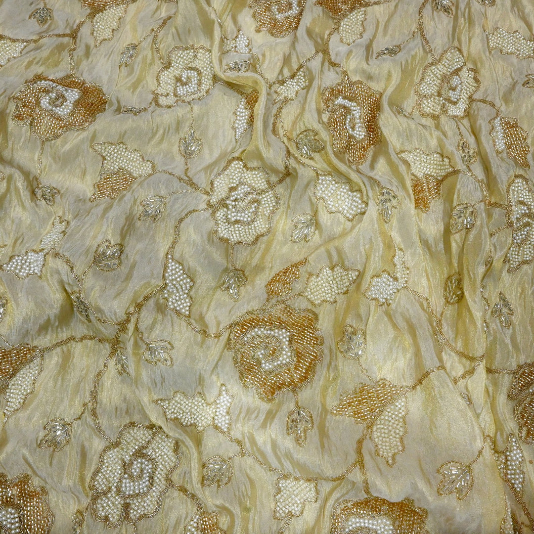 Dyeable Tissue Zari Moti Sequins Embroidery Fabrics