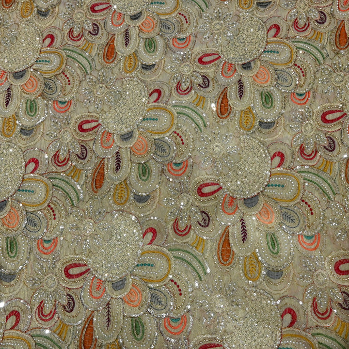 Dyeable Tissue Zari Moti Sequins Embroidery Fabrics