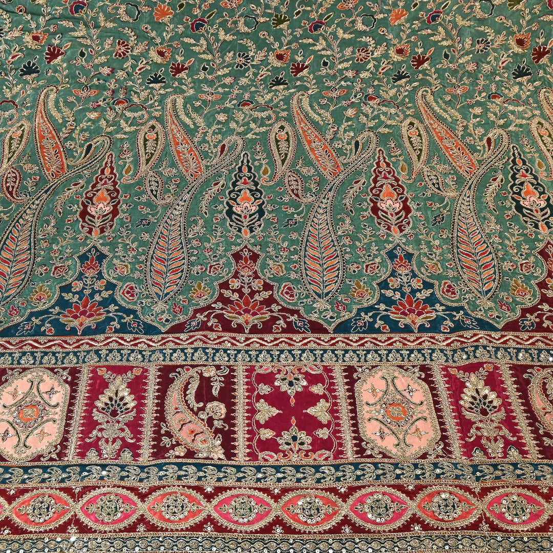 Multi Color Crape Position Print Fabric with Zari Sequins Embroidery- 007166B-1