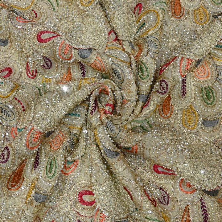 Dyeable Tissue Zari Moti Sequins Embroidery Fabrics