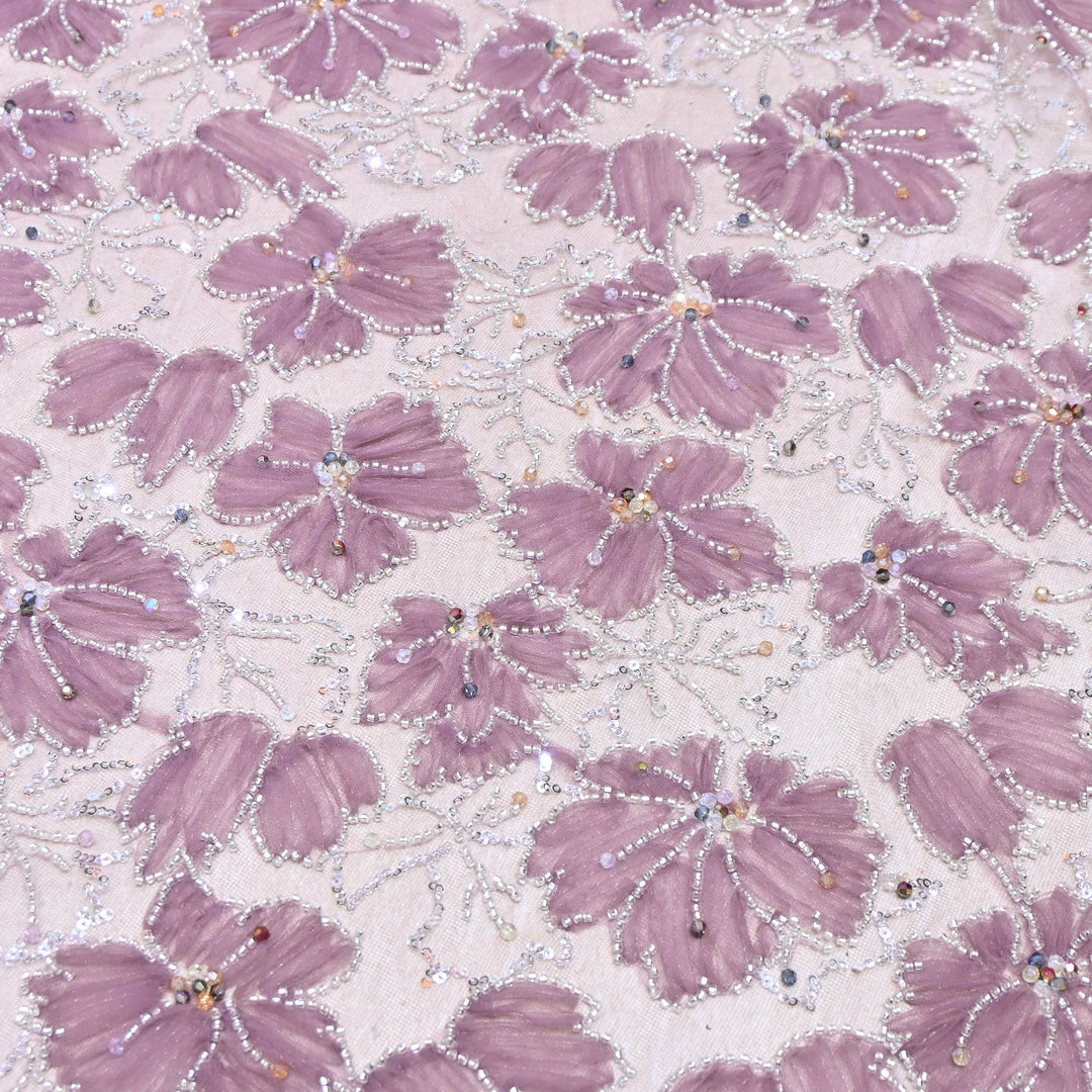 Luxury Floral Embroidered Net Fabric with Sequins & Cut Dana Work - AF7020-1