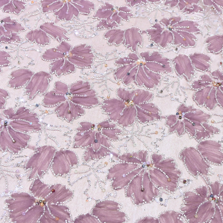 Luxury Floral Embroidered Net Fabric with Sequins & Cut Dana Work - AF7020-1