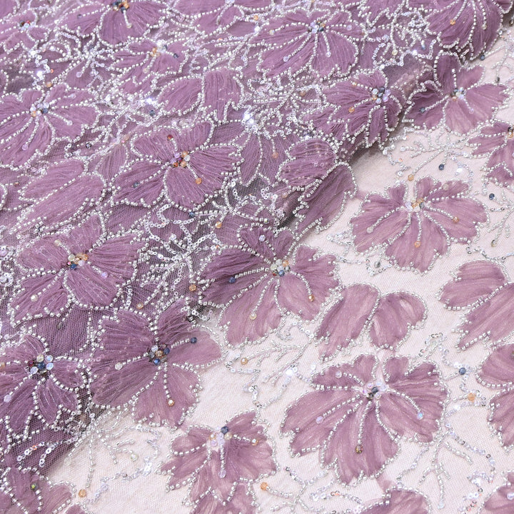 Luxury Floral Embroidered Net Fabric with Sequins & Cut Dana Work - AF7020-1