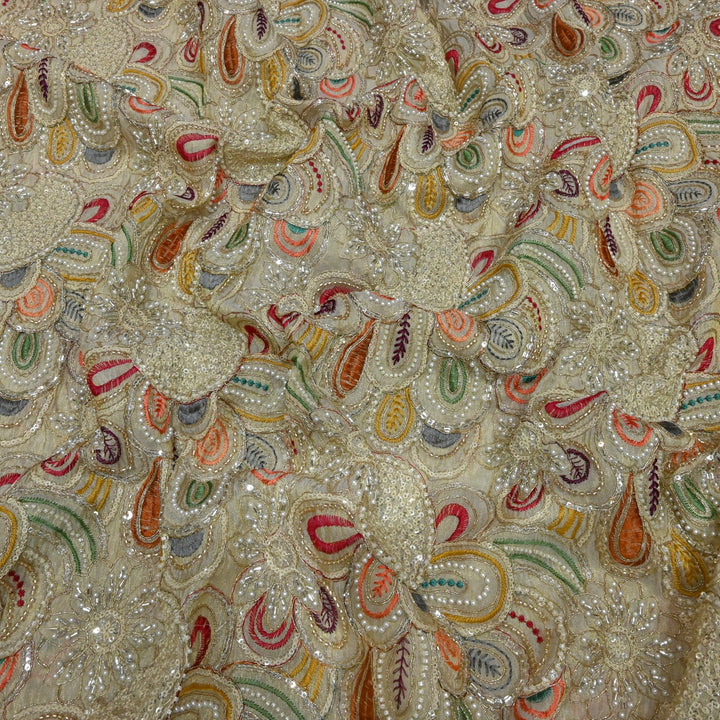 Dyeable Tissue Zari Moti Sequins Embroidery Fabrics