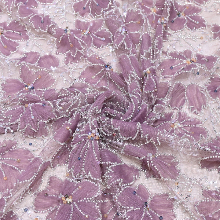 Luxury Floral Embroidered Net Fabric with Sequins & Cut Dana Work - AF7020-1