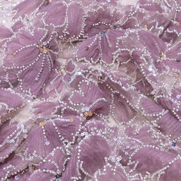 Luxury Floral Embroidered Net Fabric with Sequins & Cut Dana Work - AF7020-1