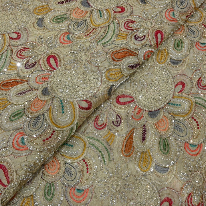 Dyeable Tissue Zari Moti Sequins Embroidery Fabrics