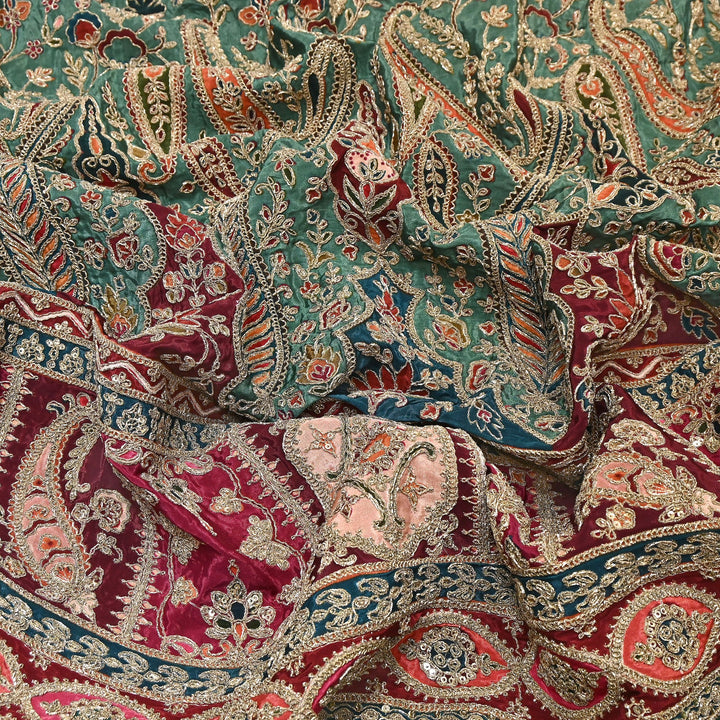 Multi Color Crape Position Print Fabric with Zari Sequins Embroidery- 007166B-1