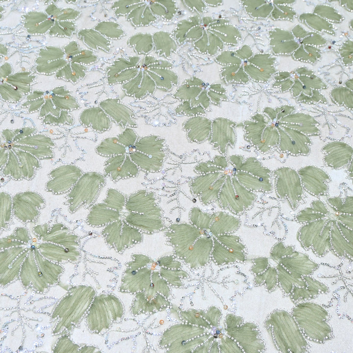 Luxury Floral Embroidered Net Fabric with Sequins & Cut Dana Work - AF7020-2
