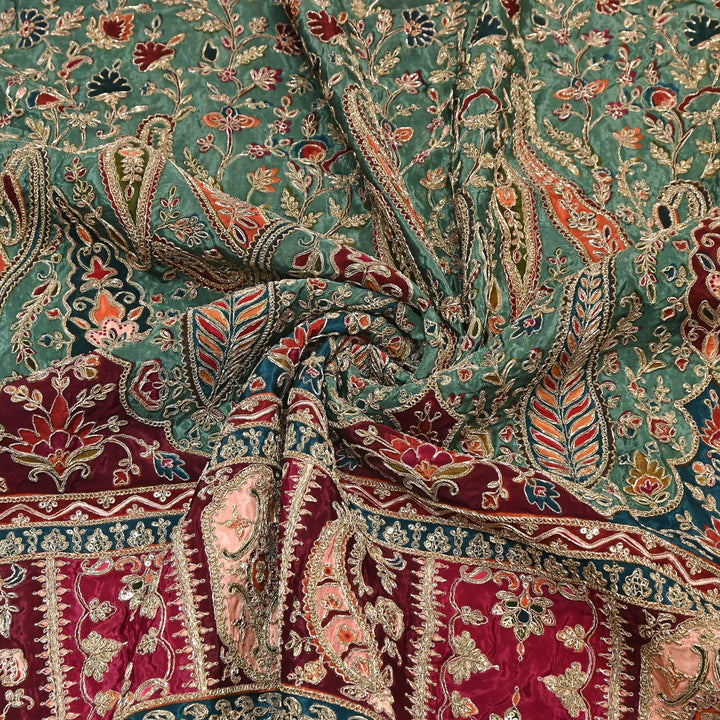 Multi Color Crape Position Print Fabric with Zari Sequins Embroidery- 007166B-1