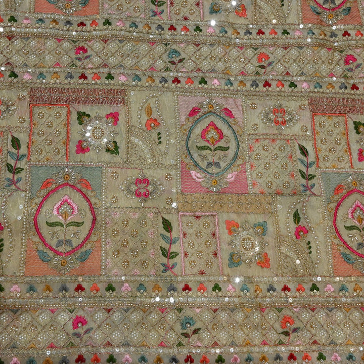 Dyeable Tissue Zari Moti Sequins Embroidery Fabrics