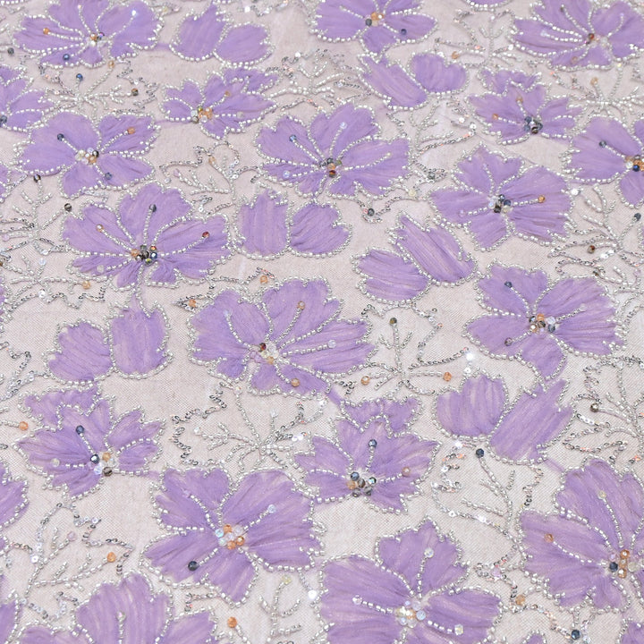Luxury Floral Embroidered Net Fabric with Sequins & Cut Dana Work - AF7020-3