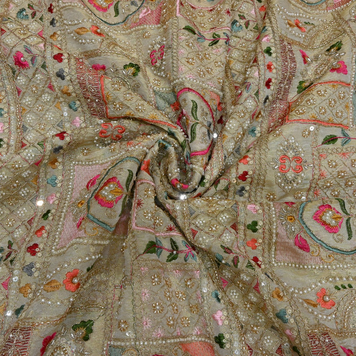 Dyeable Tissue Zari Moti Sequins Embroidery Fabrics