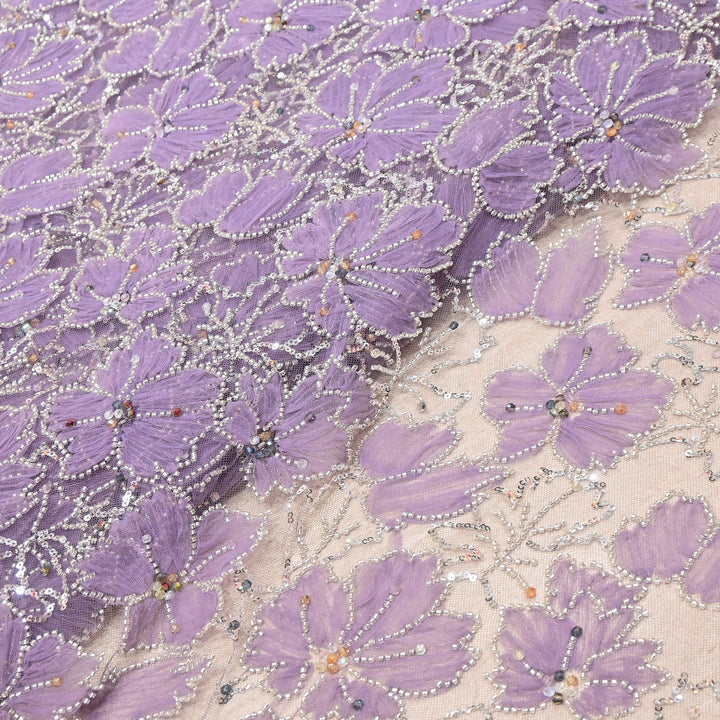 Luxury Floral Embroidered Net Fabric with Sequins & Cut Dana Work - AF7020-3