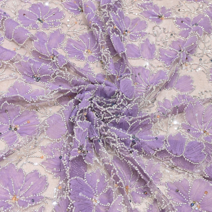 Luxury Floral Embroidered Net Fabric with Sequins & Cut Dana Work - AF7020-3