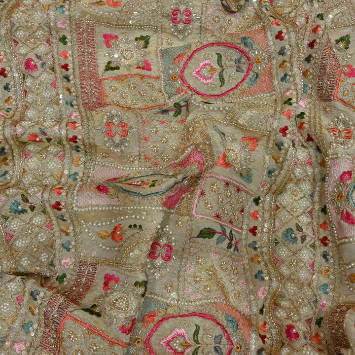 Dyeable Tissue Zari Moti Sequins Embroidery Fabrics