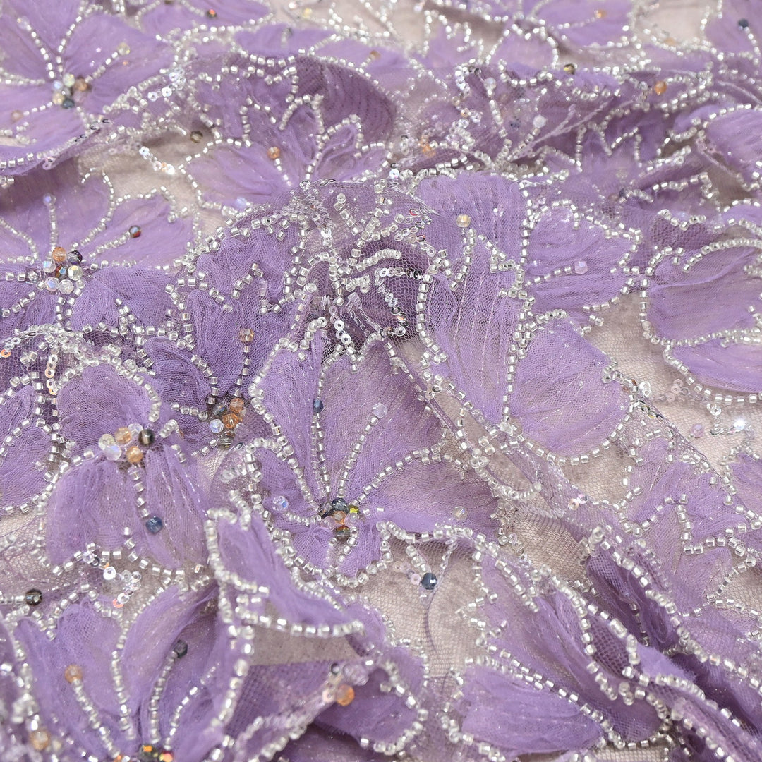 Luxury Floral Embroidered Net Fabric with Sequins & Cut Dana Work - AF7020-3
