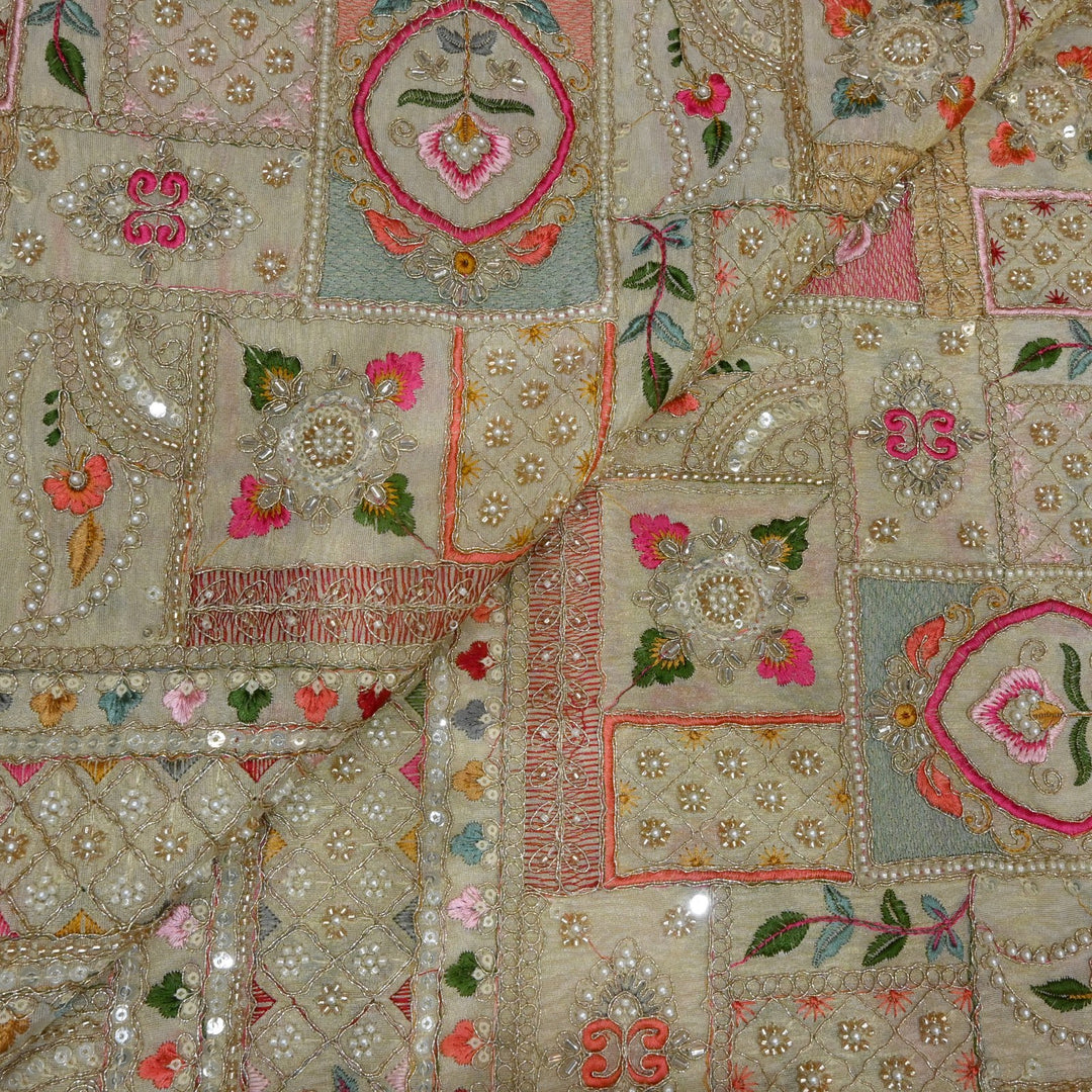 Dyeable Tissue Zari Moti Sequins Embroidery Fabrics