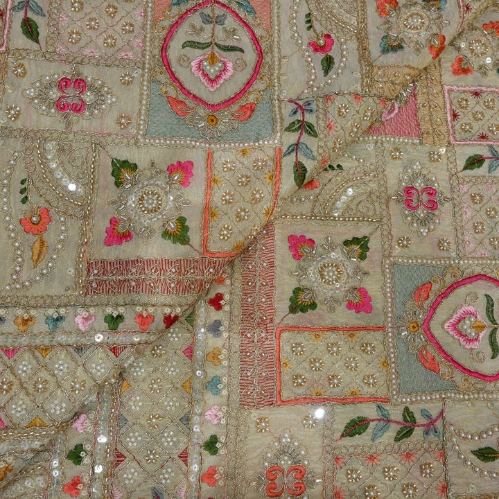 Dyeable Tissue Zari Moti Sequins Embroidery Fabrics