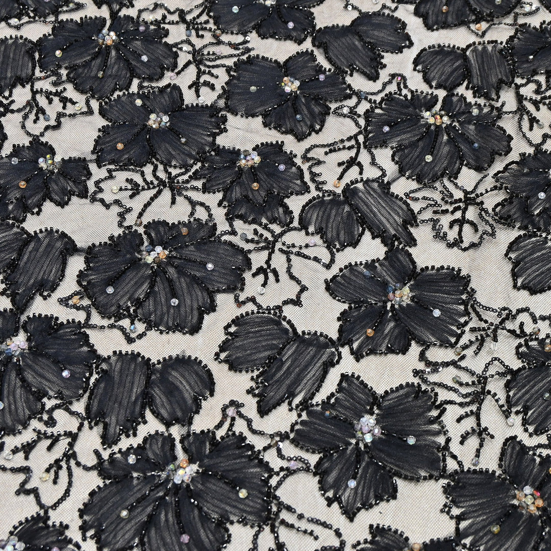 Luxury Floral Embroidered Net Fabric with Sequins & Cut Dana Work - AF7020-4