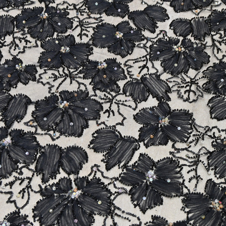 Luxury Floral Embroidered Net Fabric with Sequins & Cut Dana Work - AF7020-4