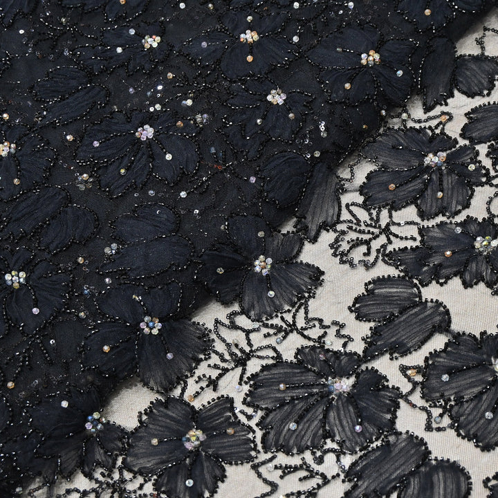 Luxury Floral Embroidered Net Fabric with Sequins & Cut Dana Work - AF7020-4