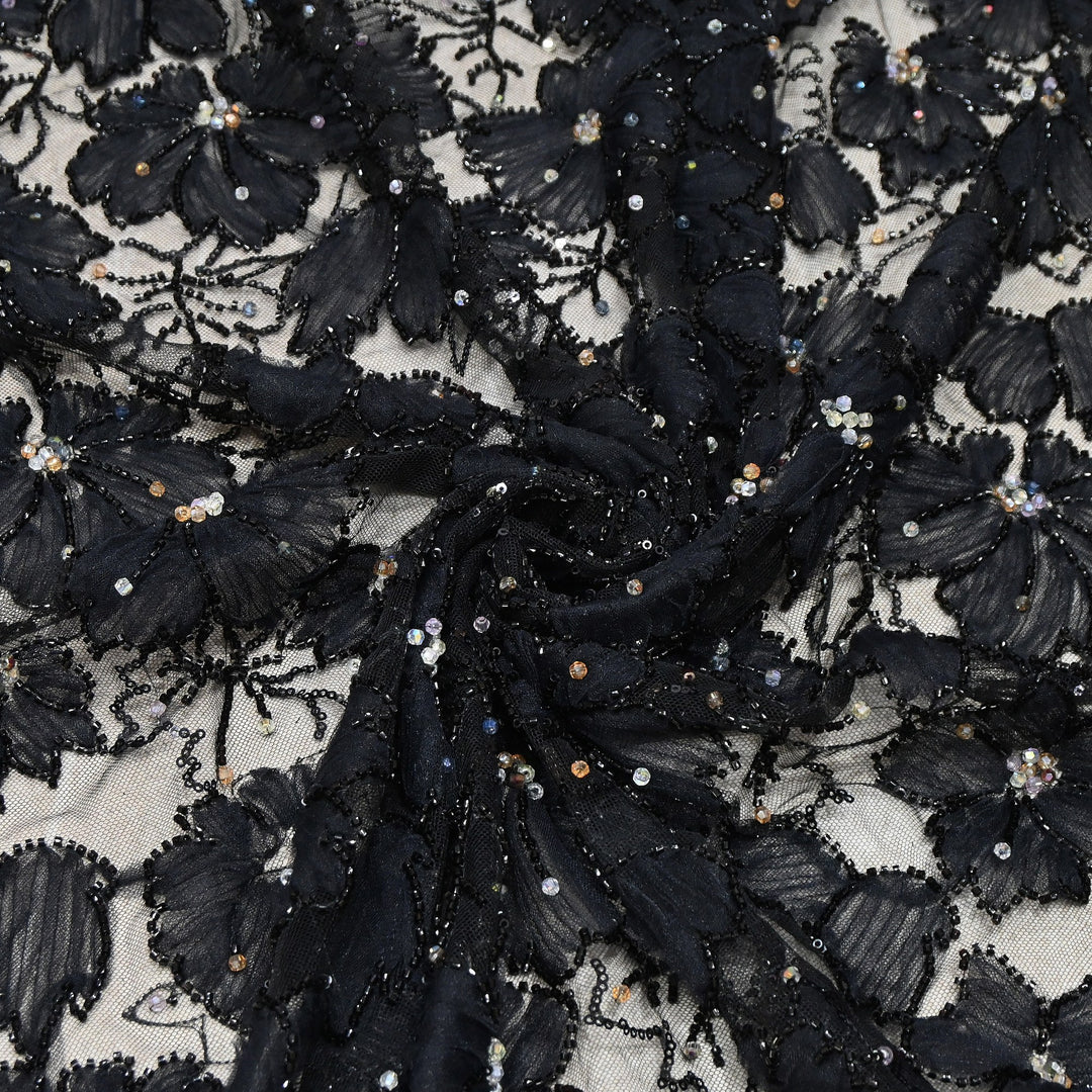 Luxury Floral Embroidered Net Fabric with Sequins & Cut Dana Work - AF7020-4