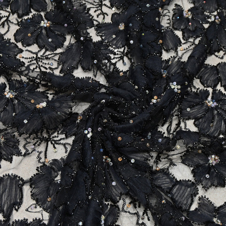 Luxury Floral Embroidered Net Fabric with Sequins & Cut Dana Work - AF7020-4