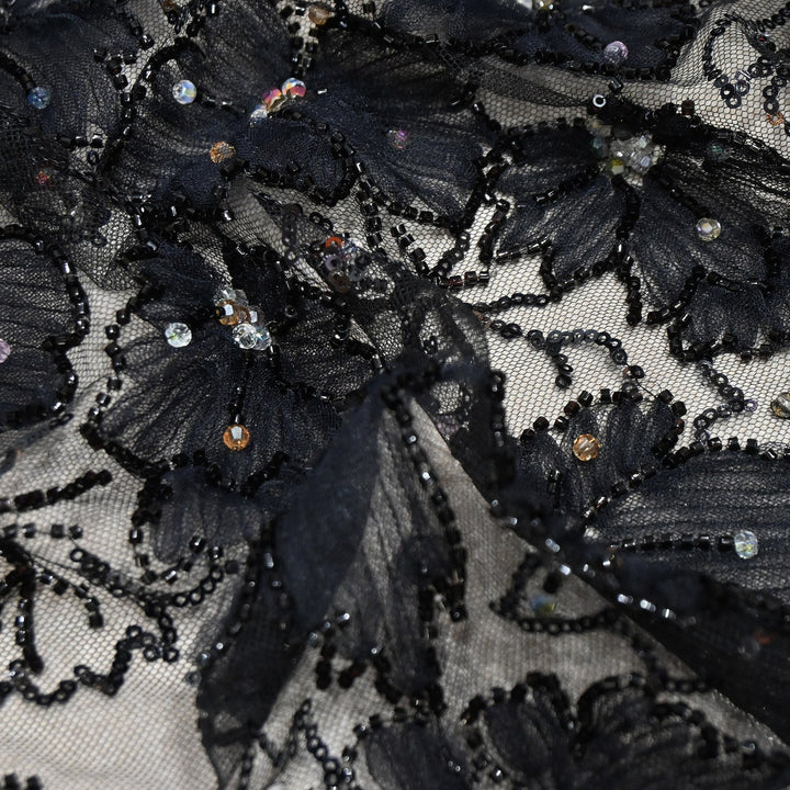 Luxury Floral Embroidered Net Fabric with Sequins & Cut Dana Work - AF7020-4