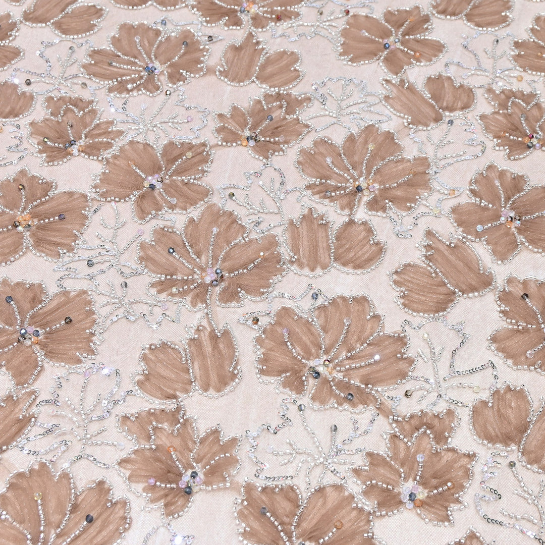 Luxury Floral Embroidered Net Fabric with Sequins & Cut Dana Work - AF7020-5