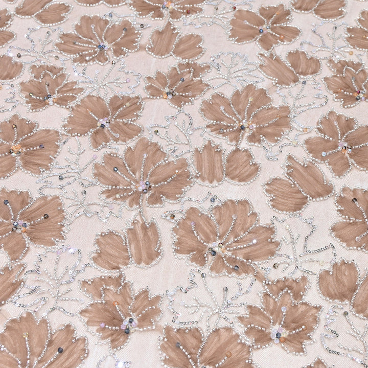 Luxury Floral Embroidered Net Fabric with Sequins & Cut Dana Work - AF7020-5