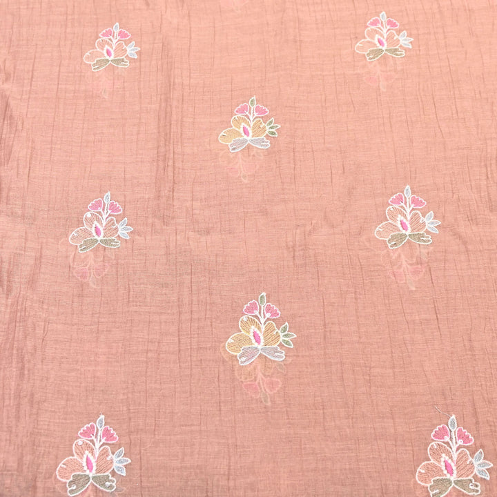 Peach Color Mul Chanderi Fabric with Sequins Embroidery Work | Lightweight Designer Fabric- SWC1039-1