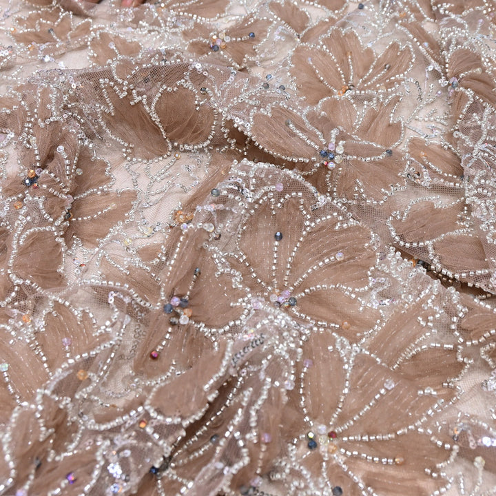 Luxury Floral Embroidered Net Fabric with Sequins & Cut Dana Work - AF7020-5