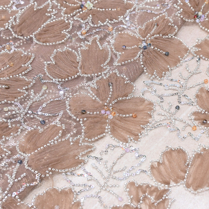 Luxury Floral Embroidered Net Fabric with Sequins & Cut Dana Work - AF7020-5