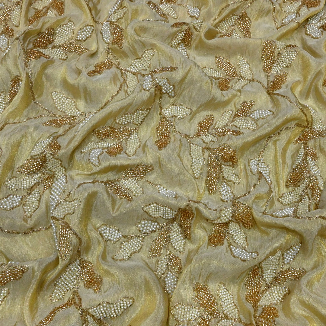 Dyeable Tissue Zari Moti Sequins Embroidery Fabrics