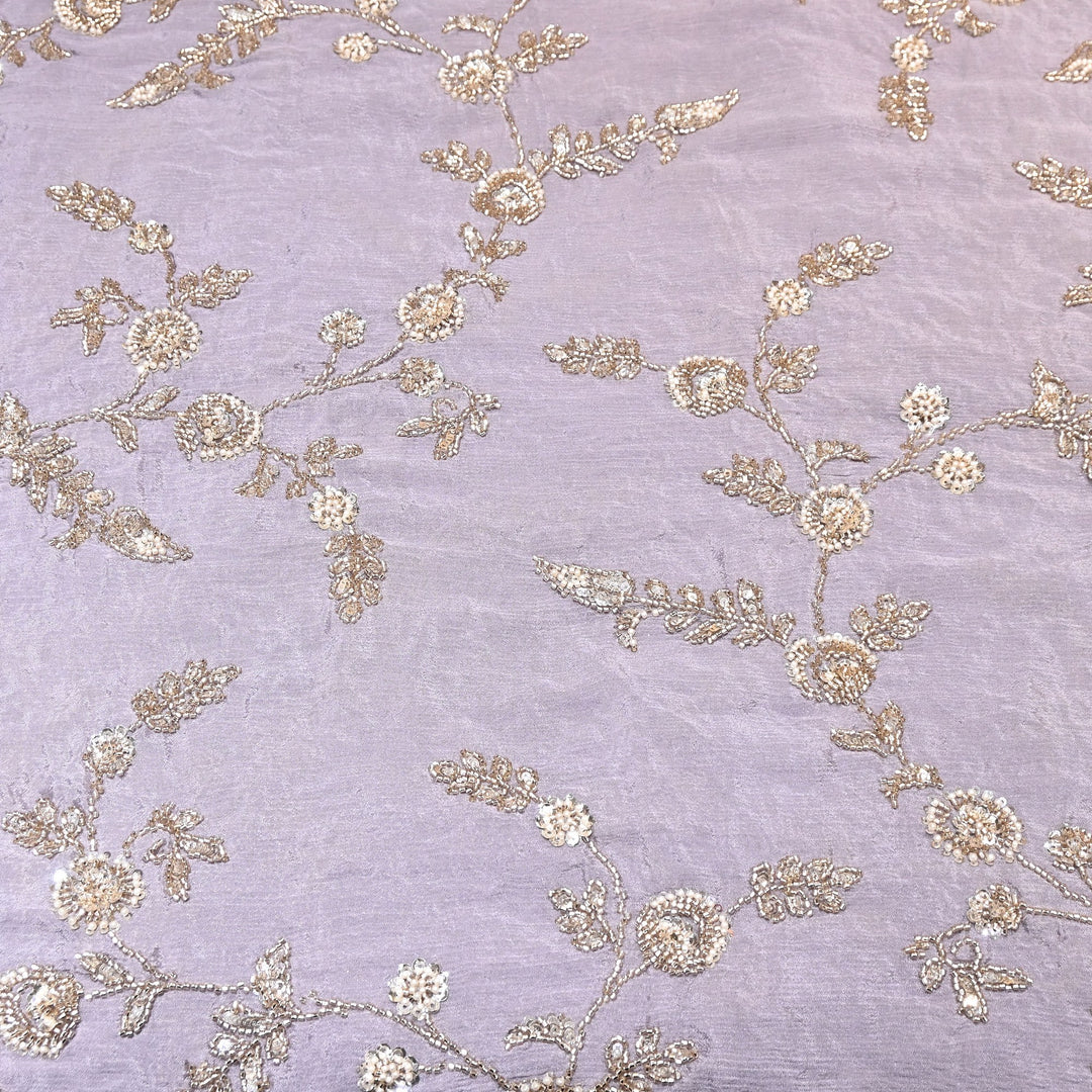 Lavender Color Chinon Fabric with Heavy Cut Dana, Pearl & Sequins Embroidery – Designer Fabric- V2511C-2