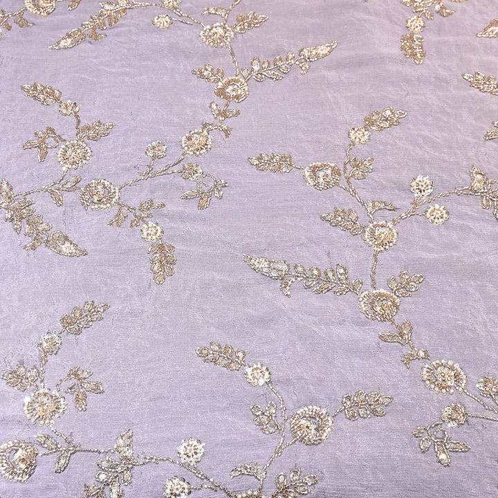 Lavender Color Chinon Fabric with Heavy Cut Dana, Pearl & Sequins Embroidery – Designer Fabric- V2511C-2
