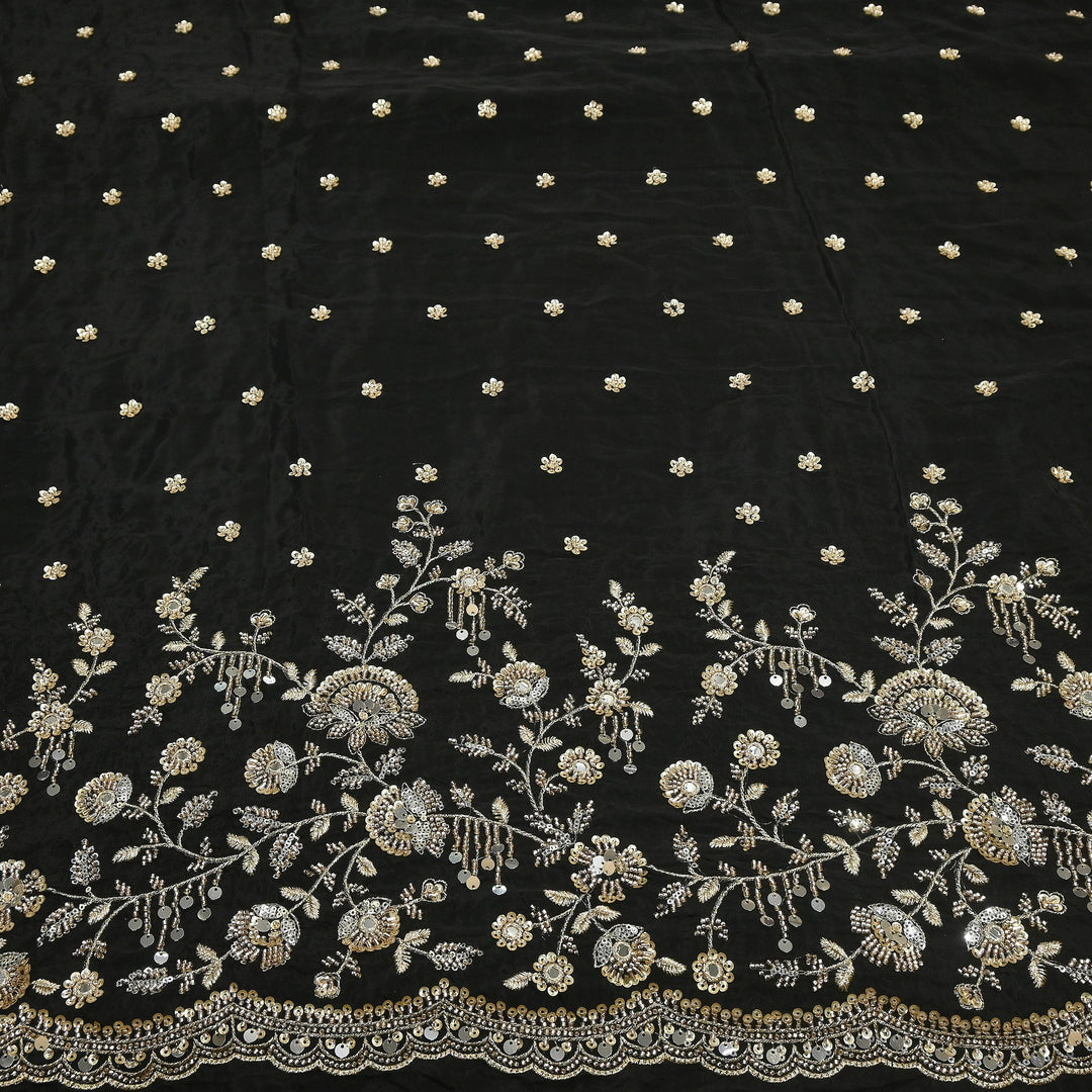 Dyed Crepe Moti Sequin Embroidered Fabric 54" | Floral Designer Fabric | VI3435C-1