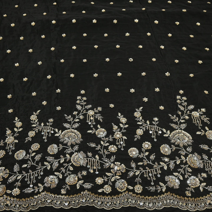 Dyed Crepe Moti Sequin Embroidered Fabric 54" | Floral Designer Fabric | VI3435C-1