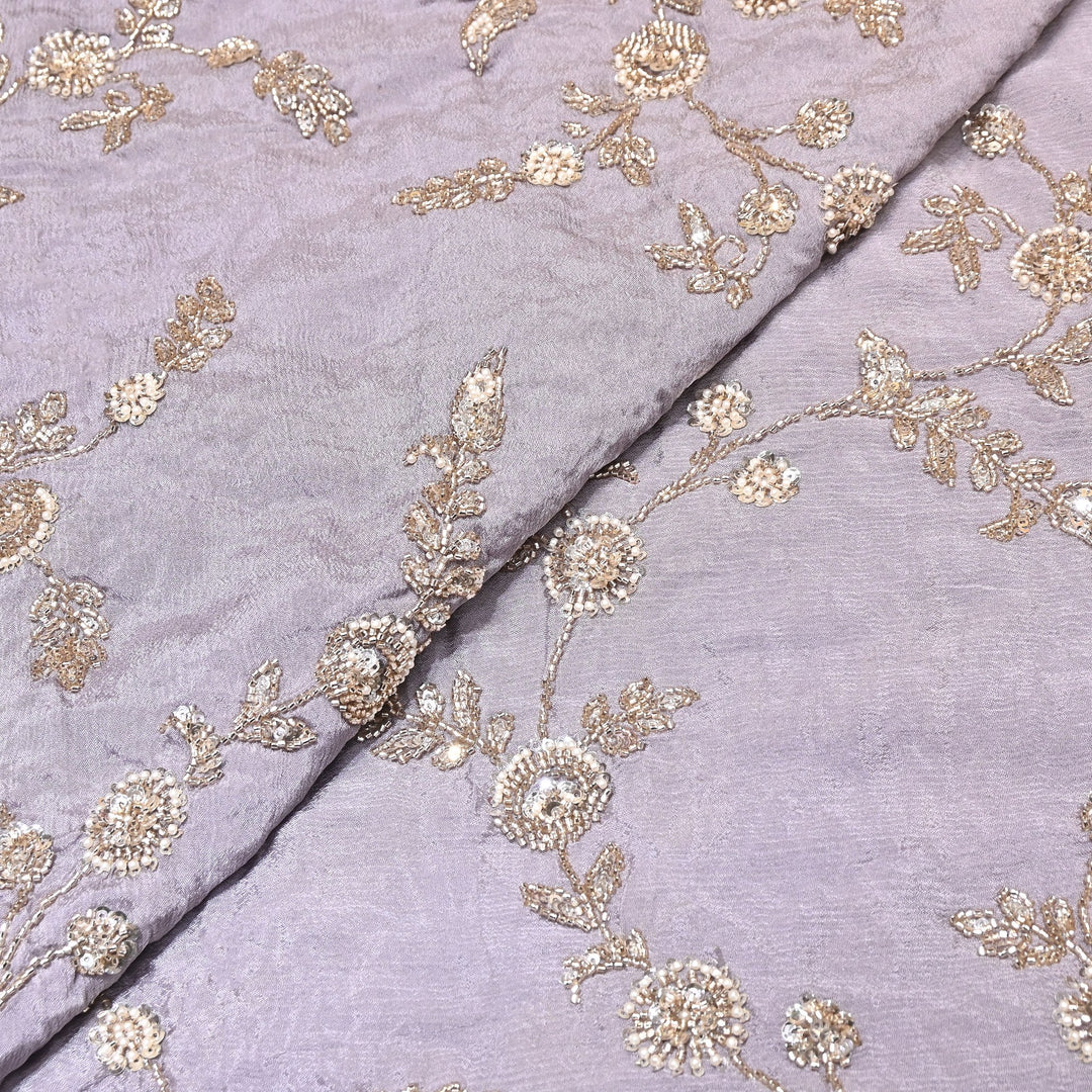 Lavender Color Chinon Fabric with Heavy Cut Dana, Pearl & Sequins Embroidery – Designer Fabric- V2511C-2