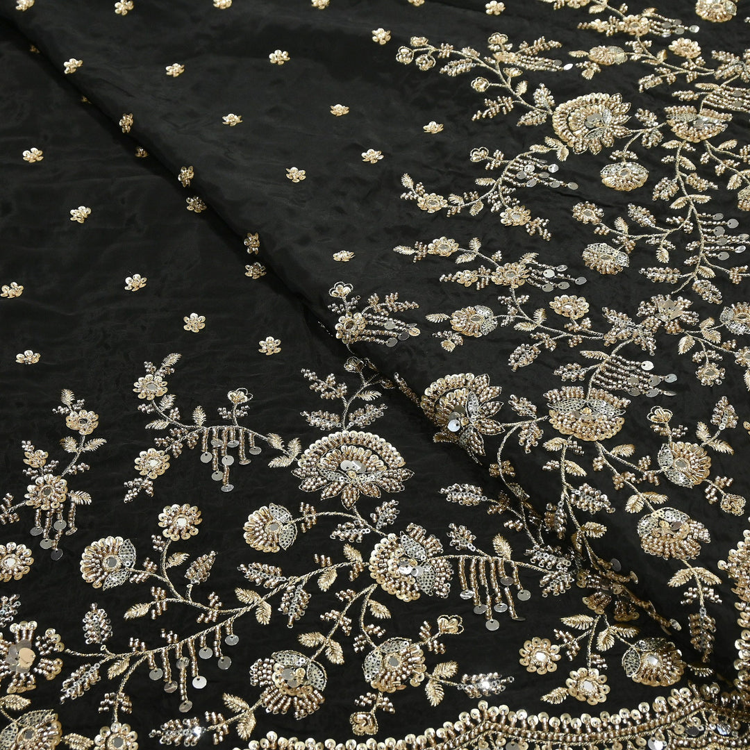 Dyed Crepe Moti Sequin Embroidered Fabric 54" | Floral Designer Fabric | VI3435C-1