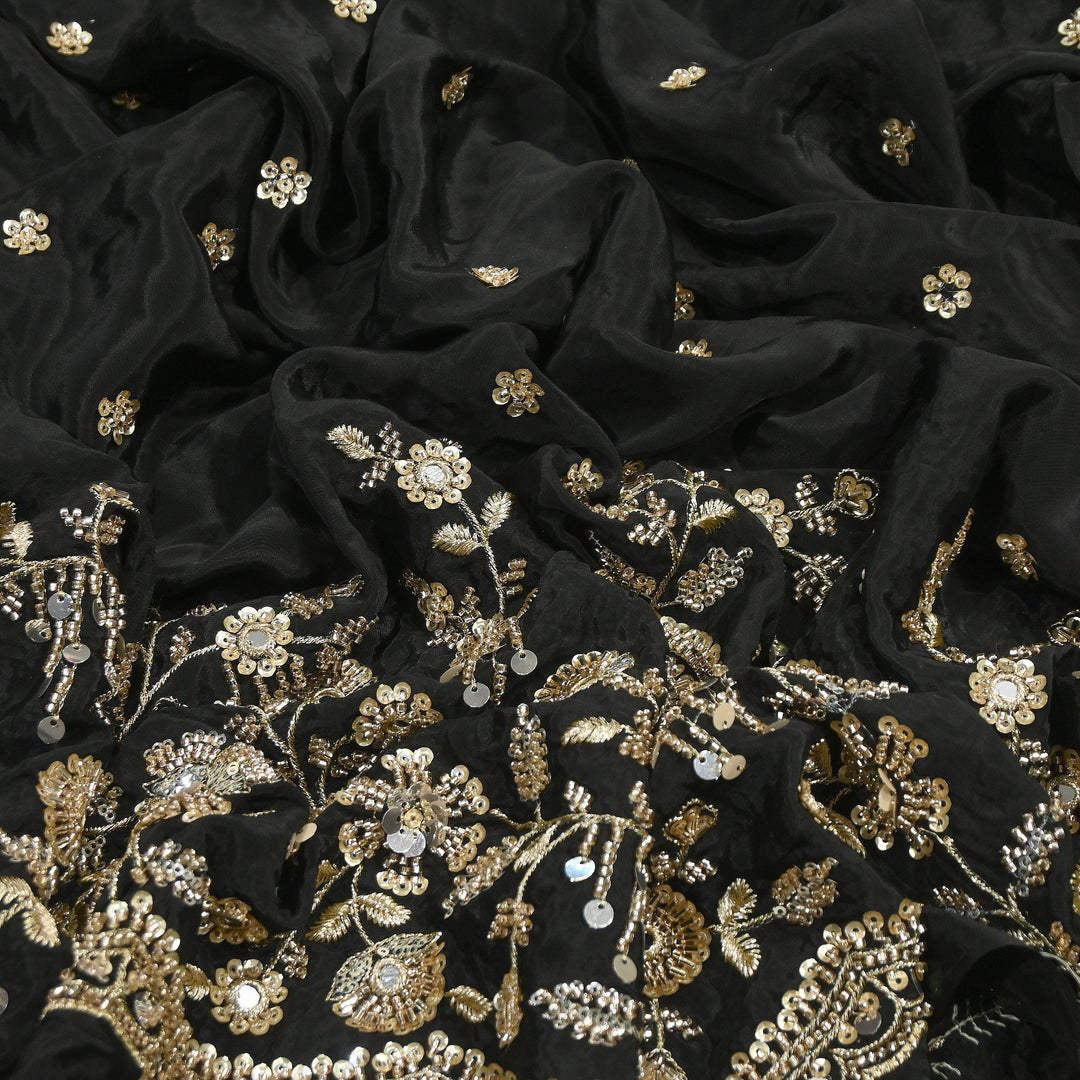 Dyed Crepe Moti Sequin Embroidered Fabric 54" | Floral Designer Fabric | VI3435C-1