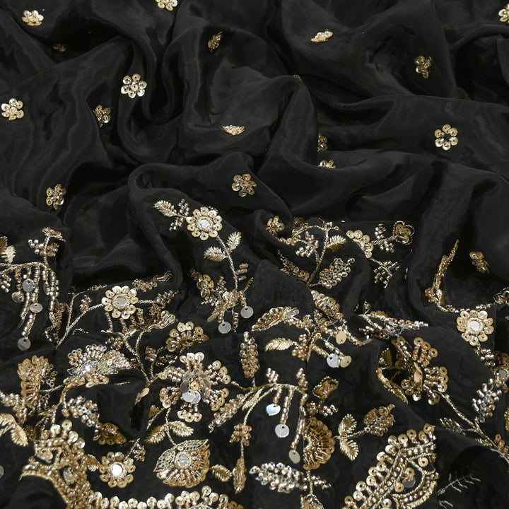 Dyed Crepe Moti Sequin Embroidered Fabric 54" | Floral Designer Fabric | VI3435C-1