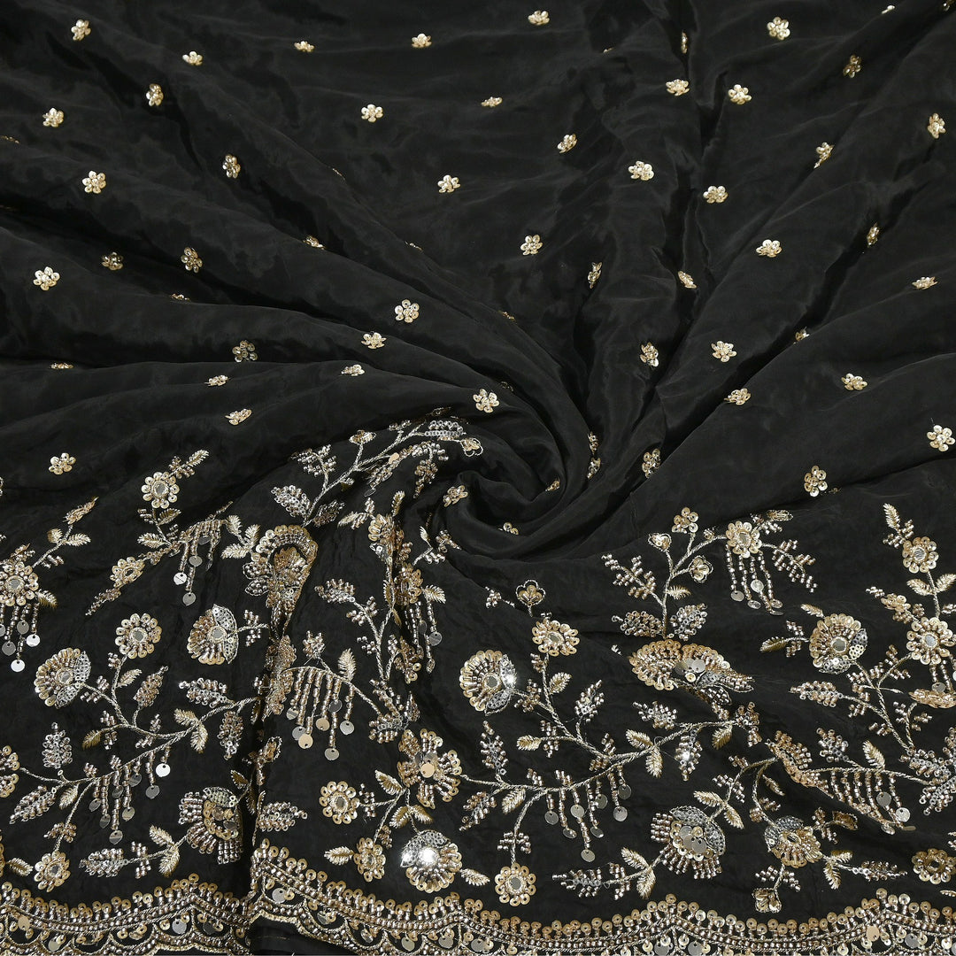 Dyed Crepe Moti Sequin Embroidered Fabric 54" | Floral Designer Fabric | VI3435C-1