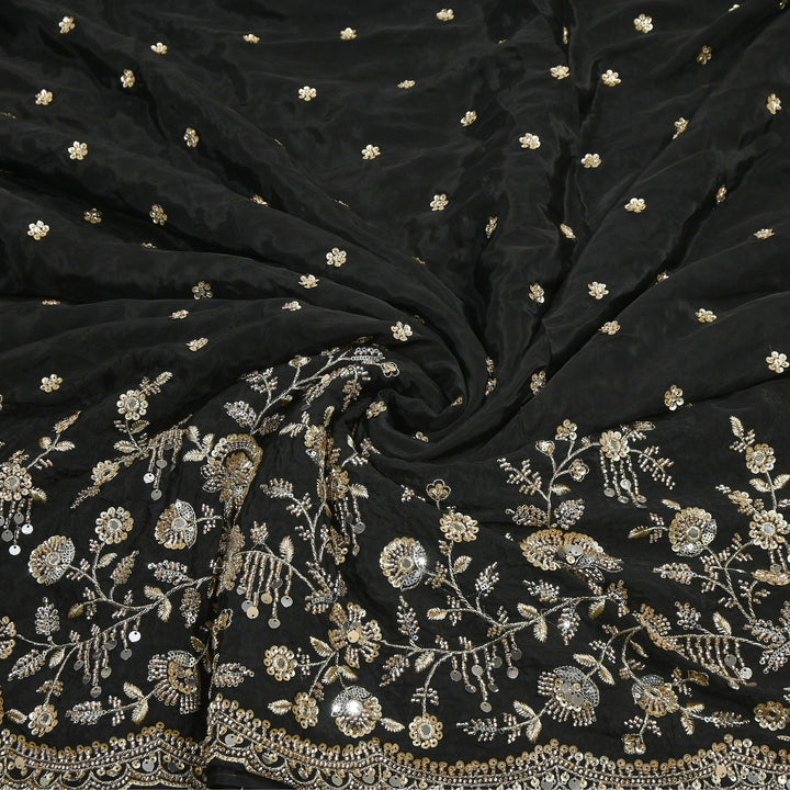 Dyed Crepe Moti Sequin Embroidered Fabric 54" | Floral Designer Fabric | VI3435C-1