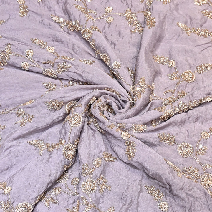 Lavender Color Chinon Fabric with Heavy Cut Dana, Pearl & Sequins Embroidery – Designer Fabric- V2511C-2