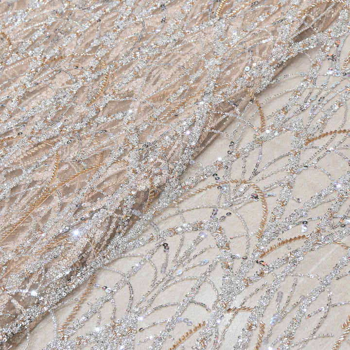 Luxury Imported Net Heavy Sequins & Cut Dana Embroidered Designer Fabric - DV88406-4