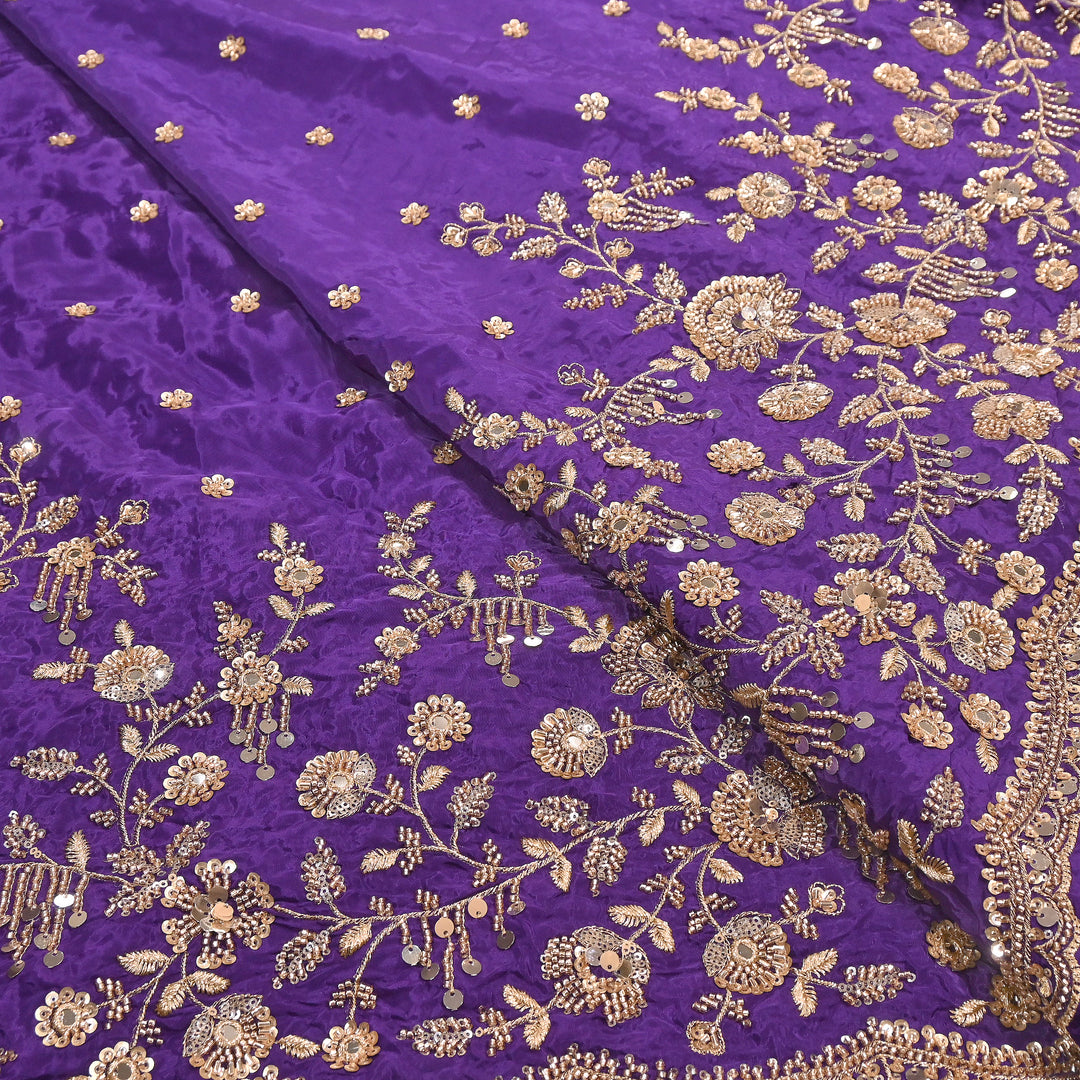 Dyed Crepe Moti Sequin Embroidered Fabric 54" | Floral Designer Fabric | VI3435C-2