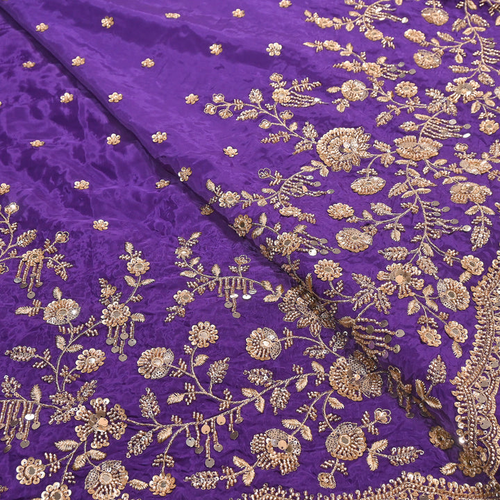 Dyed Crepe Moti Sequin Embroidered Fabric 54" | Floral Designer Fabric | VI3435C-2